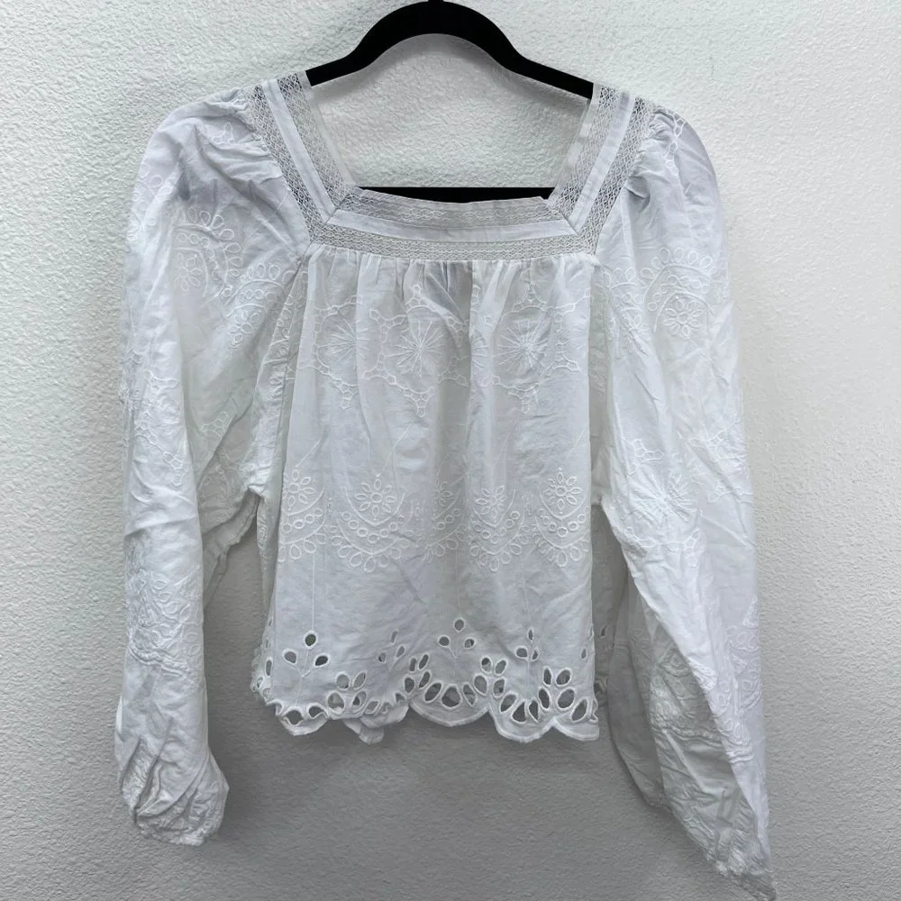 Universal Thread Eyelet white cropped ballon sleeves boho  Size: M - Picture 6 of 6